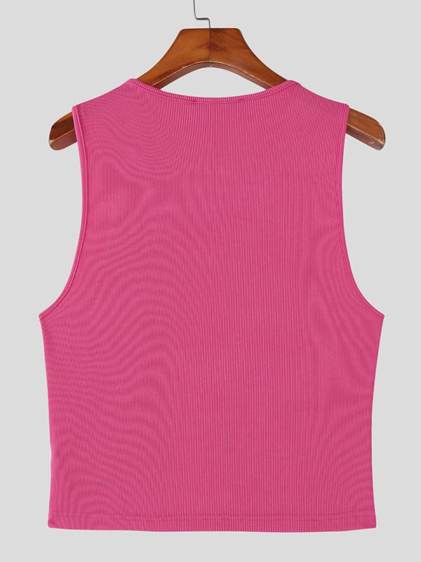 Men's Drawstring Design Hollow Cropped Knit Tank SKUL48604