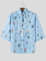 Men's Floral Print Drawstring Half Sleeve Shirt SKUL53142
