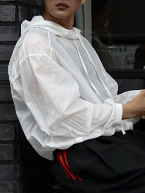 Men's Solid Sheer Long Sleeve Hooded Sweatshirt SKUL28415