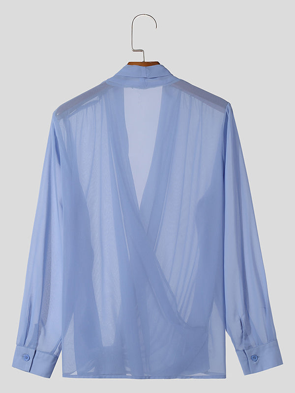 Mens Solid See Through Long Sleeve Shirt SKUK57409