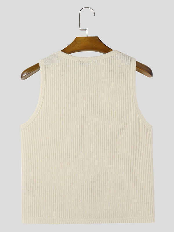 Mens Solid Knit Textured Sleeveless Vest SKUK63657