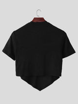 Men's Asymmetrical Color Pop Pointed Hem Cropped T-shirt SKUL60270