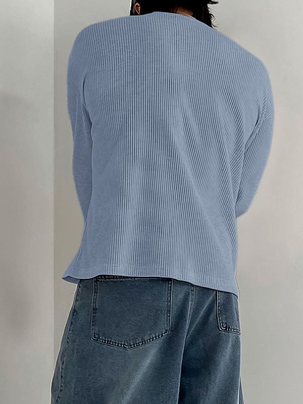 Men's Minimalist Textured Crew Neck Long Sleeve T-shirt SKUL43998