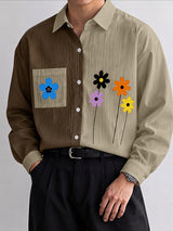 [Pre-order] Men's Smart Chic Art Exhibition Colorblock Splice Floral Print Contrast Pocket Shirt SKUL89078