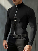 Men's Solid Color Knit Zip Long Sleeve T-shirt SKUL42806