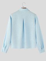 Men's High-Street Minimalist Aesthetic Structured Bamboo Slub Textured Cropped Long Sleeve Shirt SKUL73658