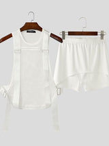 Men's Deconstructed Buckle Strap Patchwork Mesh Two Pieces Outfit SKUL42811