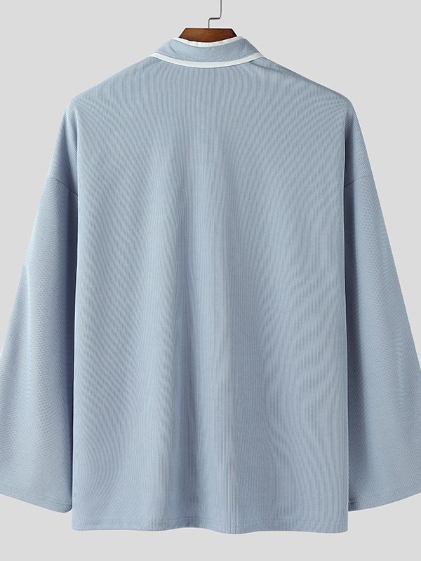 Men's Contrast Color Line Flared Sleeve Shirt SKUL46206