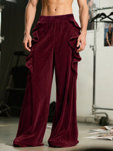 Men's Ruffled Patchwork Wide Leg Velvet Pant SKUL30412