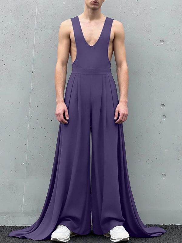 Men's Solid Color Loose Fit Jumpsuit SKUL53178