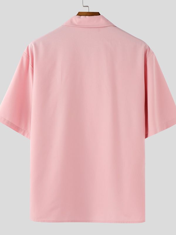 Men's Solid Color Casual V Neck Short Sleeve Shirt SKUL38085