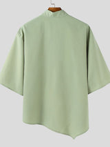 Men's Irregular Hem Stand Collar 3/4 Sleeve Shirt SKUL41011