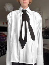 Men's Color Block Hollow Tie Long Sleeve Shirt SKUL36311