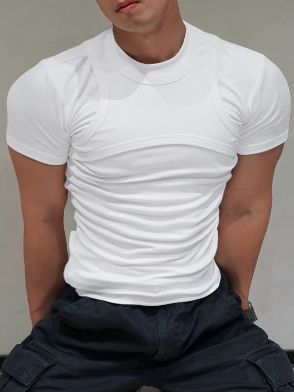 Men's Faux Two-Piece Versatile Stretch Short Sleeve T-Shirt SKUL35292