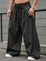 Men's High-Street Japanese Harajuku Pinstripe Wide-Leg Pant SKUL75700