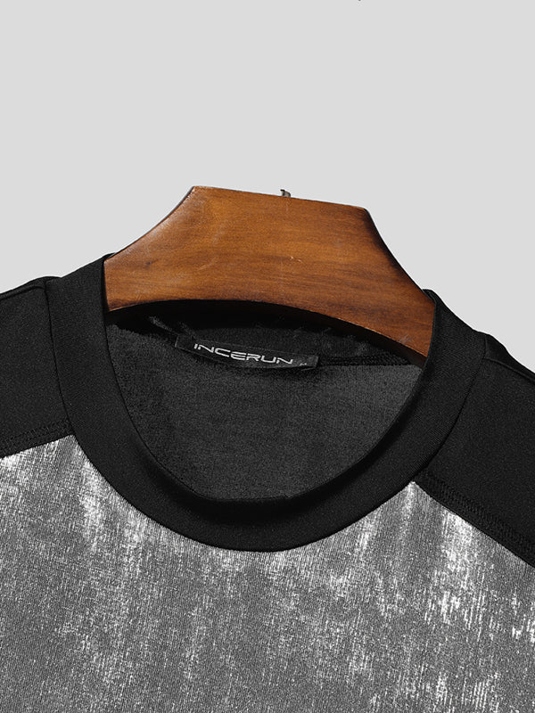 Mens Shiny Colorblock Short Sleeve T-Shirt SKUL13868