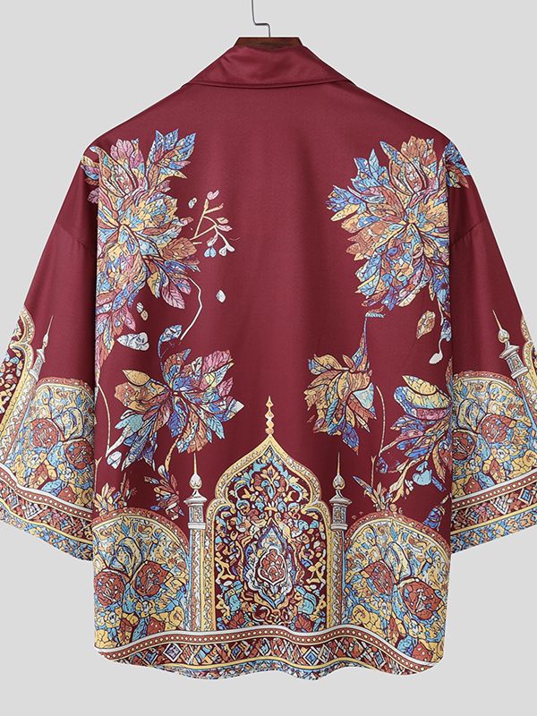 Men's Colorful Print 3/4 Length Sleeve Shirt SKUL49991