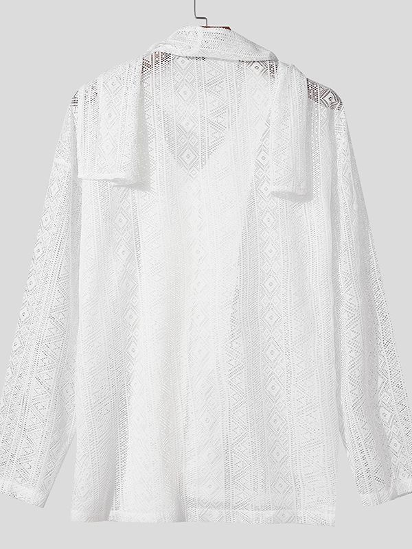 Men's Deconstructed Solid Color Textured Long Sleeve Shirt SKUL36653