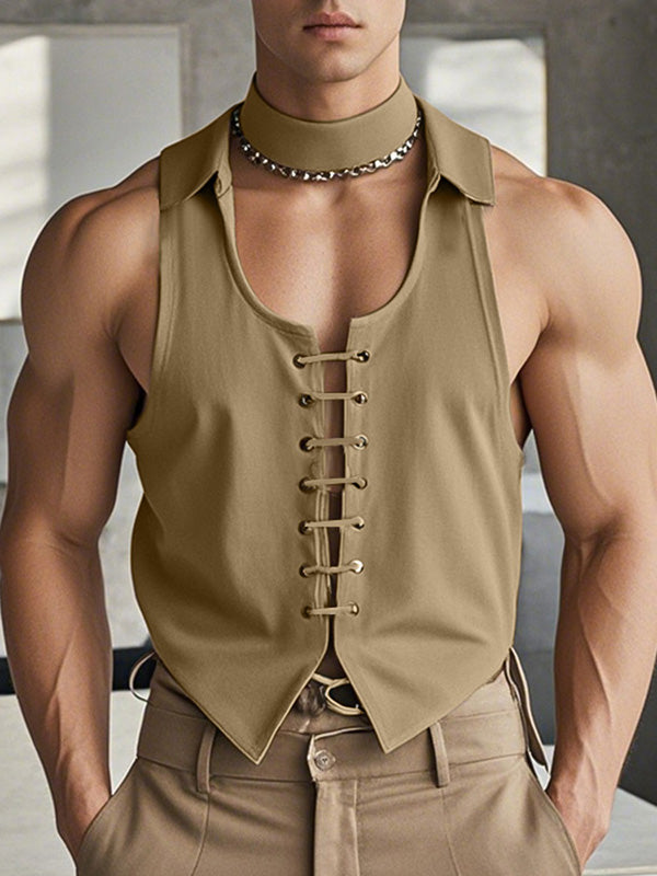 Mens Drawstring Crisscross Design Casual Tank SKUK94626