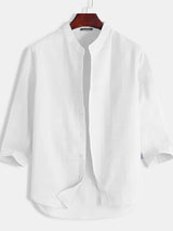 Mens Stand Collar Three-quarter Sleeve Shirt SKUJ11427