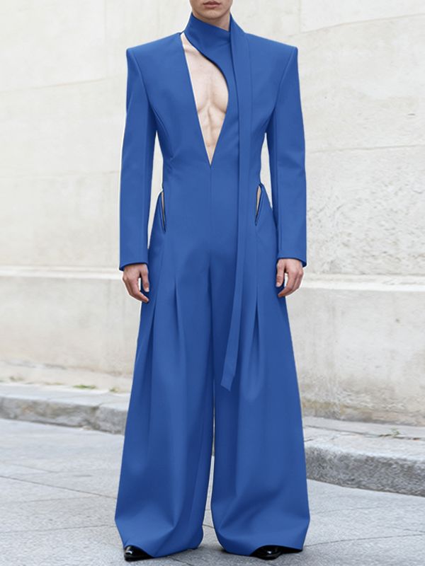 Men's Deconstructed Halter Tie Cutout Jumpsuit SKUL42332