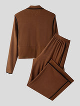 Men's Color Block Outlined Line Two Pieces Outfit SKUL43646