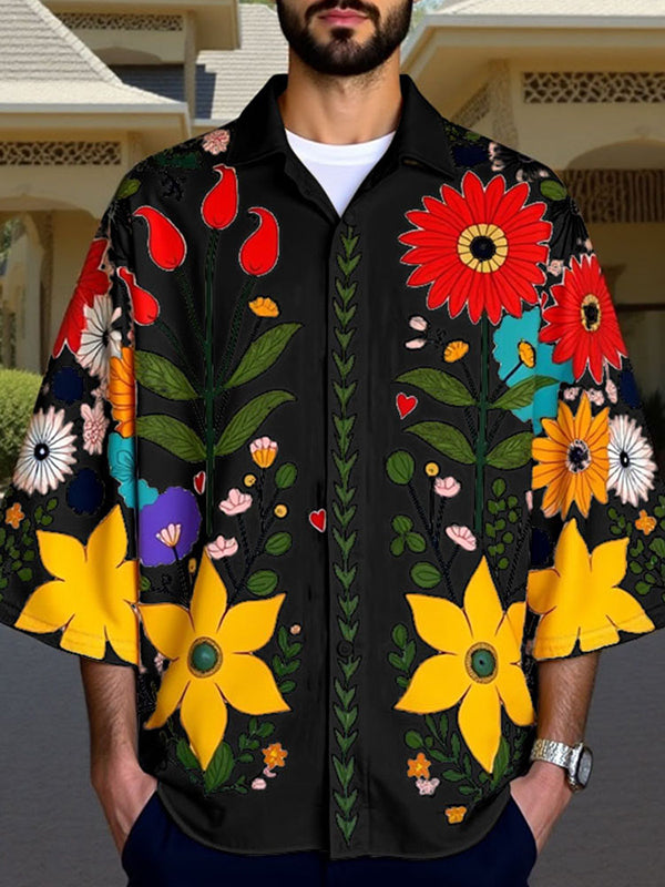 Mens Casual Floral Print Colorblock Shirt SKUL05737