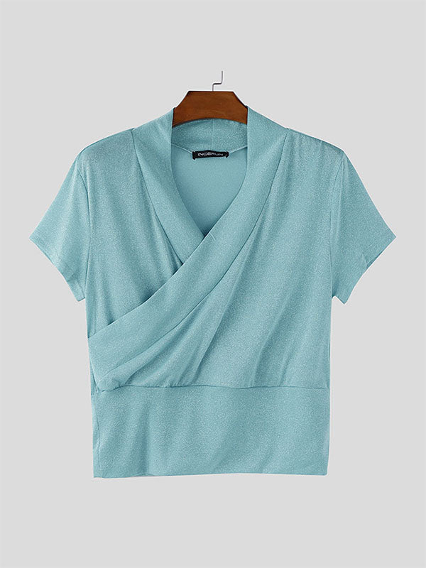 Men's Glitter V Neck Short Sleeve T-Shirt SKUL20268