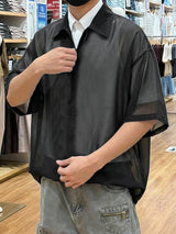 Men's Solid Color Semi Sheer Half Sleeve Shirt SKUL53040