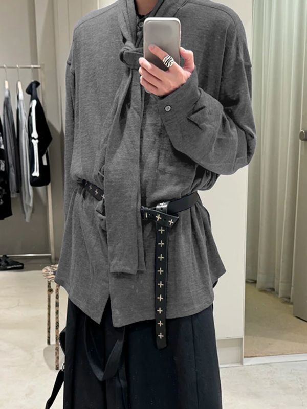 Men's Tie Strap Knit Long Sleeve Shirt SKUL37297