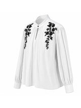 Men's Retro Contrast Floral Embroidery Keyhole Cutout Bishop Long Sleeve Stand Collar Shirt SKUL81112