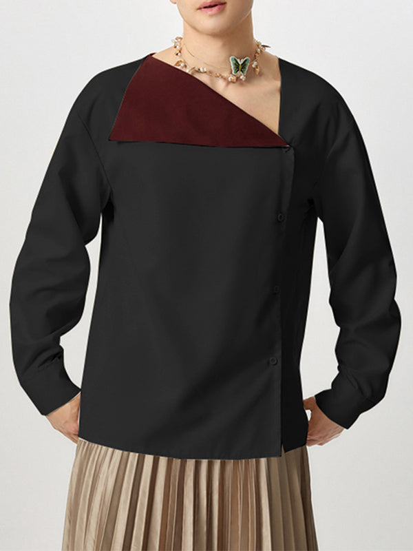 Mens Color-Block Collar Long-Sleeve Shirt SKUK80452