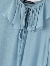 Men's Solid Color Semi Sheer Ruffle Collar Long Sleeve Shirt SKUL52527