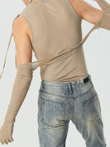 Mens Ruched Design Mesh See Through T-Shirt SKUK30927