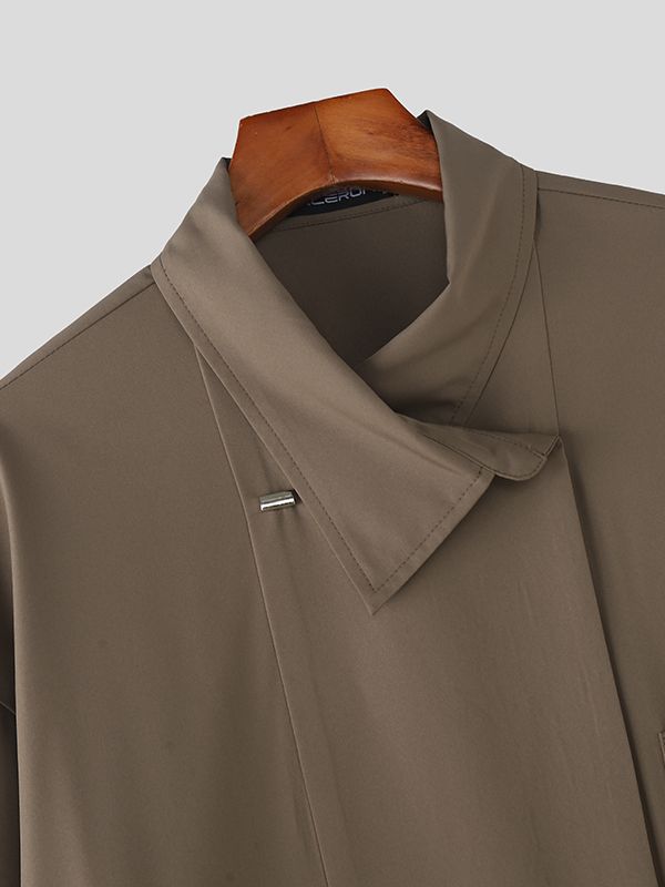 Men's Solid Color Double Breasted Long Sleeve Shirt SKUL37173