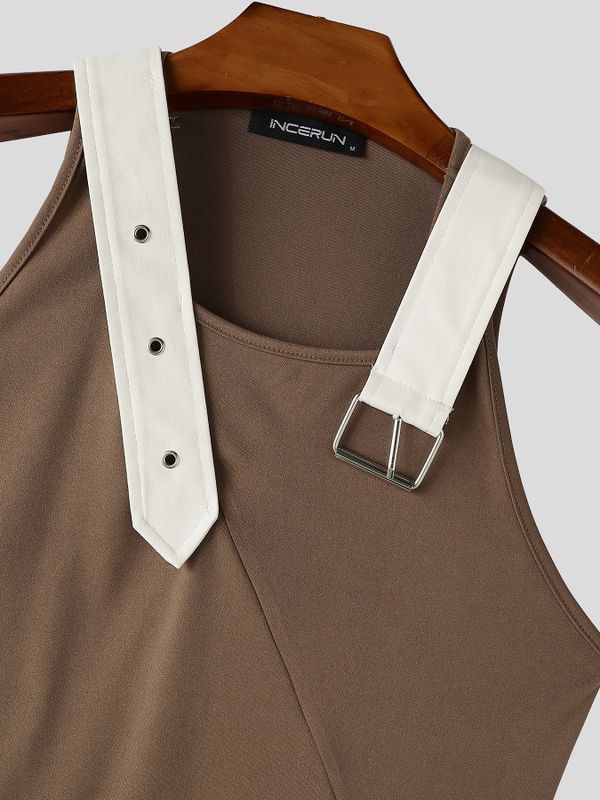 Men's Y2K Avant-Garde Asymmetrical Buckle Strap Muscle Fit Tank SKUL78147