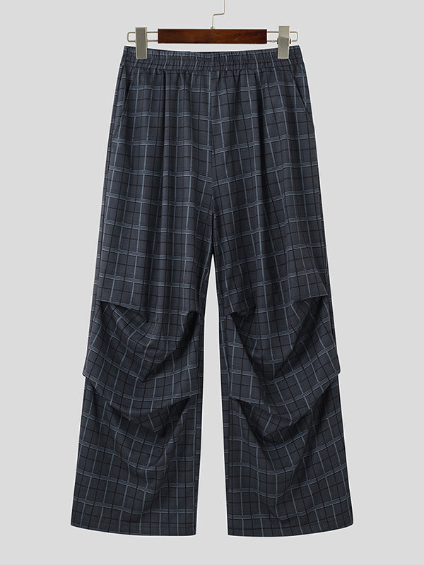 Mens Solid Color Casual Checkered Pant SKUK71459