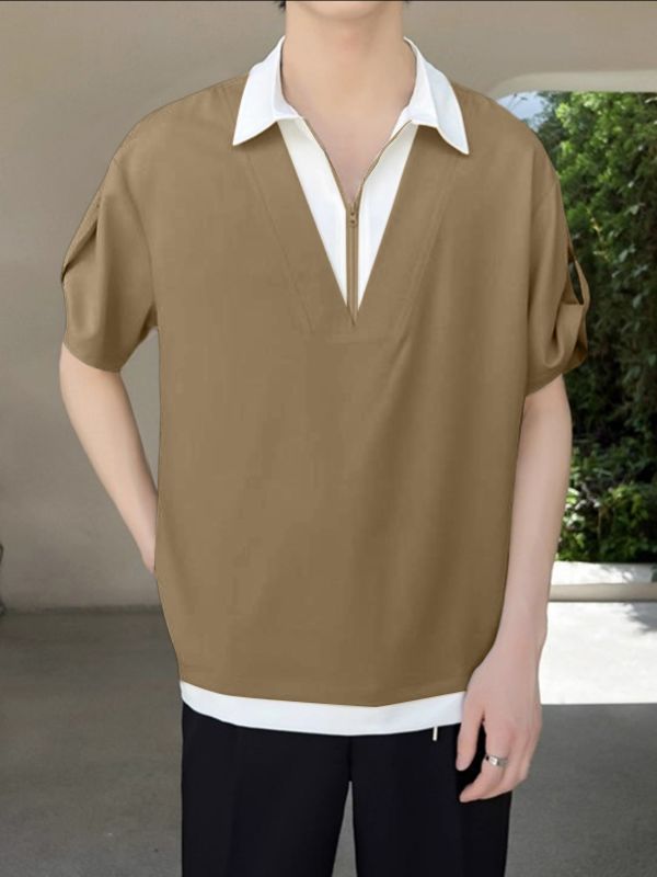 Men's Color Block V Neck Short Sleeve T-Shirt SKUL38892