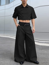 Men's Solid Color Asymmetric Frog Button Two Pieces Outfit SKUL57171