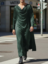 Men's Satin Slouchy Draped Neck Long Sleeve T-Shirt SKUL36366