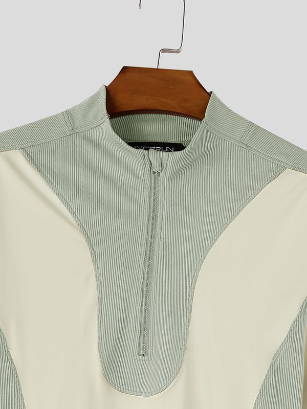 Men's Sporty Techwear Cross-Training Two-Tone Stand Collar Slim-Fit T-shirt SKUL84071