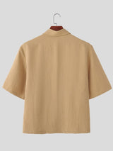 Men's Solid Color New Chinese Style Frog Button Short Sleeve Shirt SKUL57120