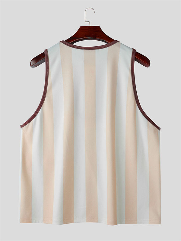 Mens Striped Palm Tree Print Tank SKUL07619