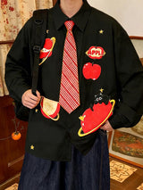 Men's Apple Print Plaid Long Sleeve Shirt SKUL46132