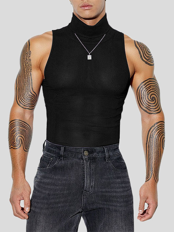 Mens Solid Textured Fitted Sleeveless Tank SKUL04308