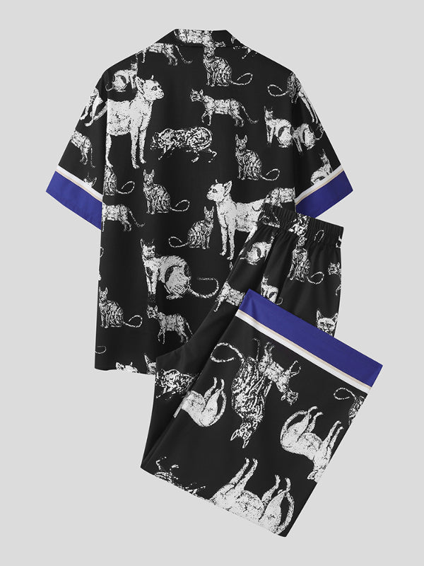 Men's Cat Print Casual Two Pieces Outfit SKUL15159