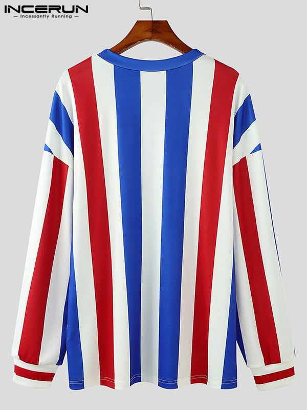 Mens Striped V-Neck Long-Sleeve T-Shirt SKUK84523