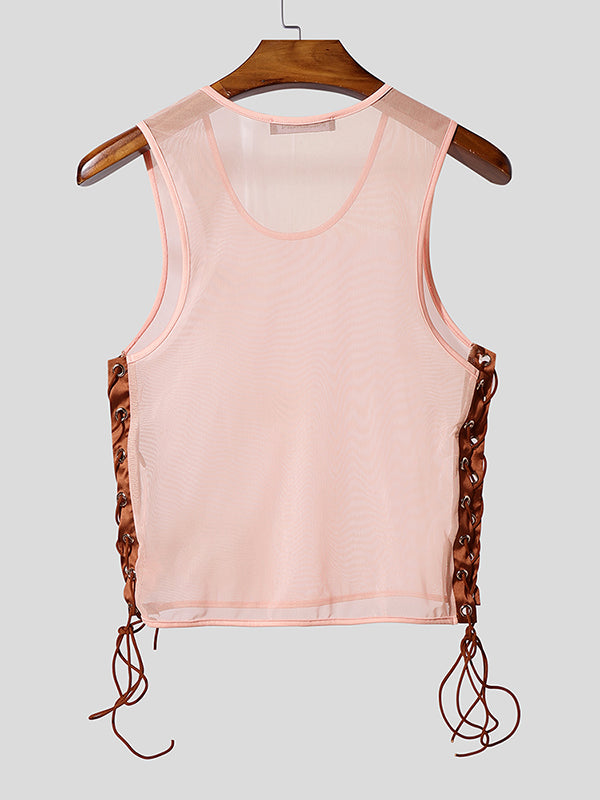 Mens Sheer Side Cutout Cropped Tank SKUL10655