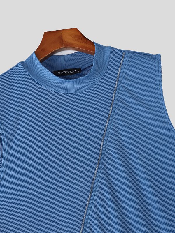 Men's Avant-Garde Asymmetrical Hem Diagonal Zipper Tank SKUL60129