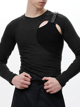 Mens Cutout Metal Buckle Long Sleeve T-Shirt SKUK28607